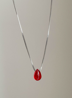简约百搭红色水滴抽拉项链女小众个性时尚潮流通勤气质颈链锁骨链