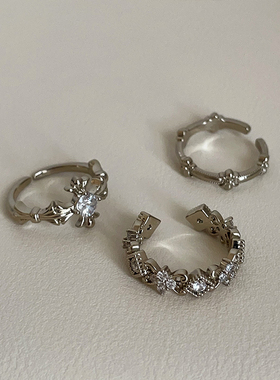 高级感克罗十字架花朵锆石咖金色戒指女个性独特百搭时尚指环戒子