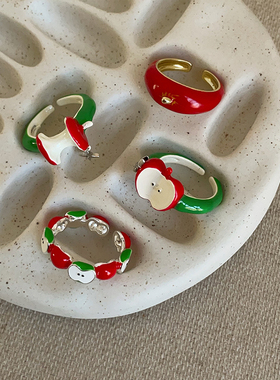 俏皮可爱滴油苹果开口戒指女小众设计感个性独特精致百搭指环戒子