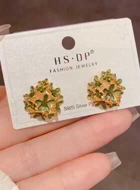 品牌官方s925纯银针小众轻奢简约薄涂花朵耳钉气质时尚甜美百搭高