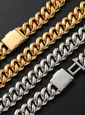 欧美跨境嘻哈菱形古巴链满钻锆石项链饰品男高级感痞帅珠宝首饰