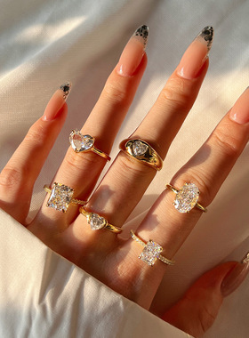 北欧爆款S925纯银戒指女方糖爱心冰花切锆石镶嵌精致婚礼女闭口