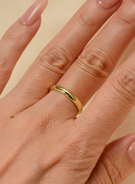 s925纯银镀14K真金简约小众3mm素圈戒指欧美跨境简约光圈指环饰品