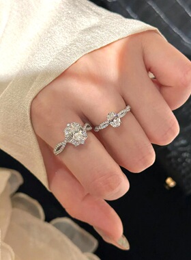 S925纯银旋转芭蕾椭圆鸽子蛋莫桑石戒指玫瑰庄园一克拉闺蜜礼物