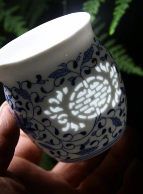厂庆纪念伴手礼手绘青花玲珑双喜茶具景德镇白瓷茶壶杯子组合木盒