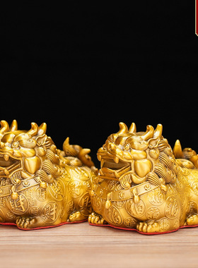 黄铜财福貔貅摆件一对皮丘神兽客厅办公室家居装饰工艺品店铺送礼