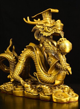 新款黄铜龙王生肖龙戏珠家居办公摆设精工铜器双喜龙摆件