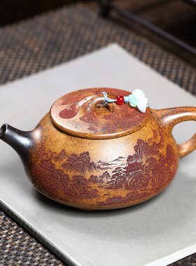 一件宜兴紫砂柴烧龙骨金砂匠心手工制作千峰远岫石瓢功夫茶具