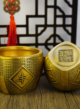 铜日进斗金缸摆件招财缸家居客厅书房聚财缸烟灰缸粮仓篓斗金缸