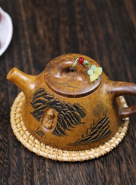 一件宜兴紫砂柴烧龙骨金砂匠心手工制作霸王石瓢观海菩提茶壶