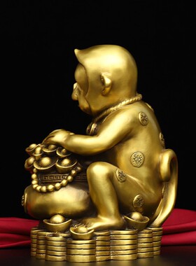 铜聚宝盆猴摆件黄铜元宝金钱猴办公家居工艺品一件代发商务礼品