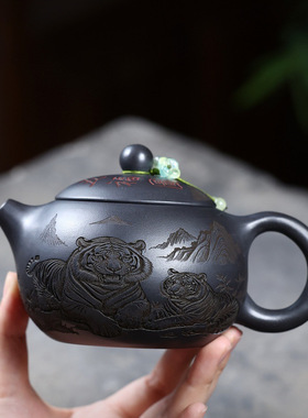 一件宜兴紫砂壶原矿石黄匠心手工制作五虎西施功夫茶具礼盒装