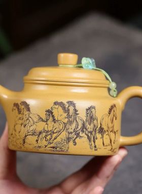 厂家宜兴紫砂原矿段泥匠心手工制作德钟八骏雄风礼品功夫茶具