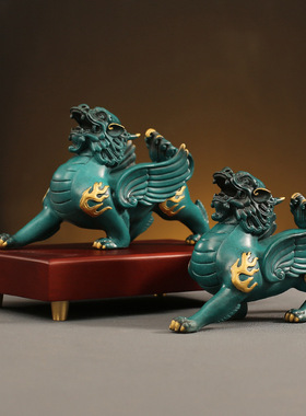 飞天貔貅铜貔貅摆件一对黄铜招财聚财皮丘客厅酒柜装饰工艺品精品