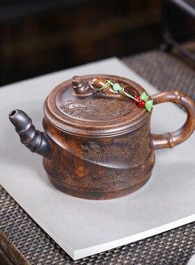 一件宜兴紫砂原矿龙骨金砂名家手工制作寒稍幽影茶壶礼品茶具