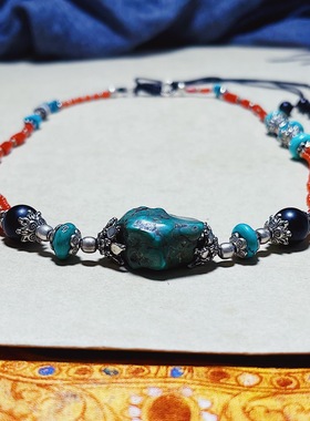 原创设计风手工镶嵌松石项链