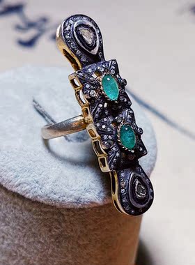 承李李原创设计风祖母绿水晶戒指