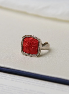 承李李原创设计饕餮朱砂指环女