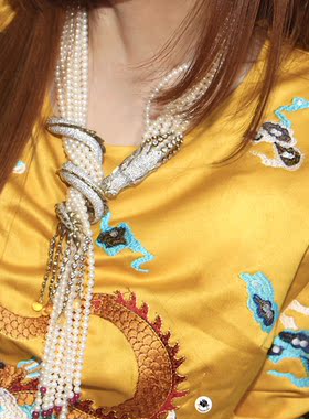 承李李时尚中国风 原创气质纯银镶嵌巴洛克珍珠水晶 龙项链女