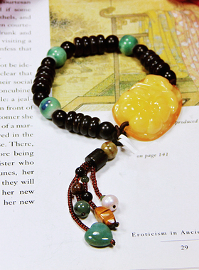 承李李中国风 波罗地海鸡油黄蜜蜡原矿松石爆款 轻奢手链女