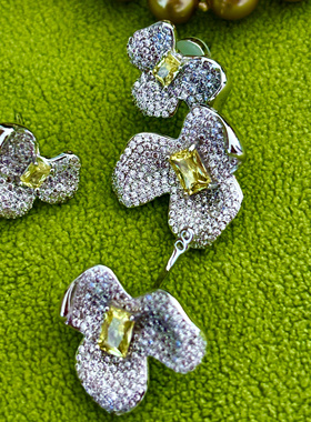 HF同款方糖兰花耳环项链重工微镶轻奢优雅流光溢彩陈都灵