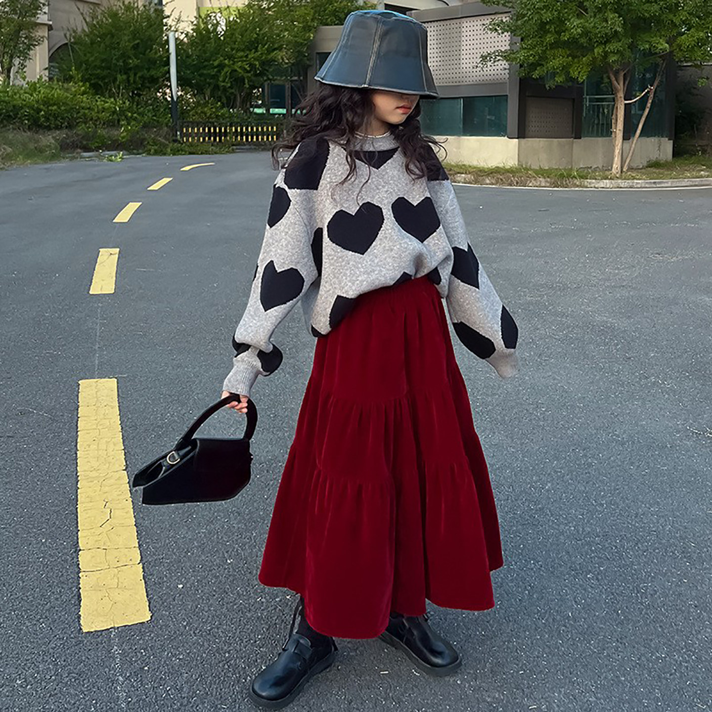 复古甜美风红色金丝绒半身裙女童秋冬款加绒高腰显瘦A字中长裙子,淘宝优惠券,粉丝福利购,淘宝优惠卷