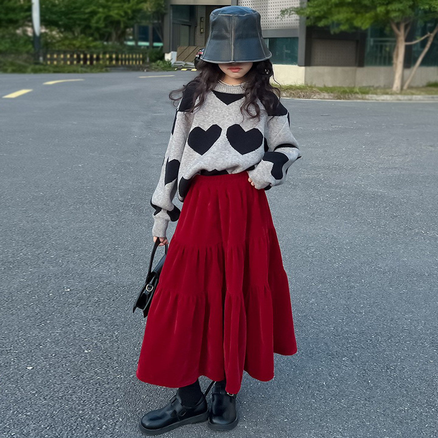 复古甜美风红色金丝绒半身裙女童秋冬款加绒高腰显瘦A字中长裙子,淘宝优惠券,粉丝福利购,淘宝优惠卷