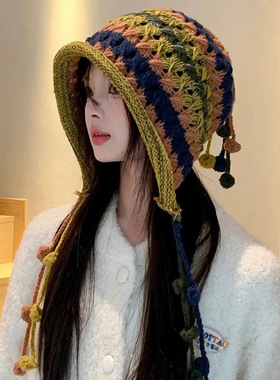 毛线帽女秋冬百搭护耳保暖套头帽