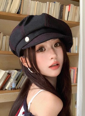 大头围帽子女八角贝雷帽秋冬天复古画家报童帽英伦风报童帽鸭舌帽