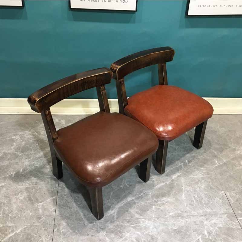 美式乡村矮款靠背椅皮面软包沙发小凳家用客厅阳台休闲原木茶几凳,淘宝优惠券,粉丝福利购,淘宝优惠卷