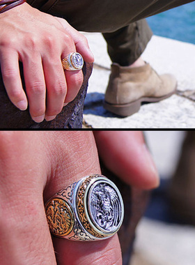 男士复古纯银大气戒指