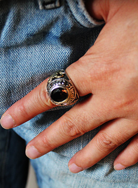 上帝之眼五芒星撒旦纯银男士戒指