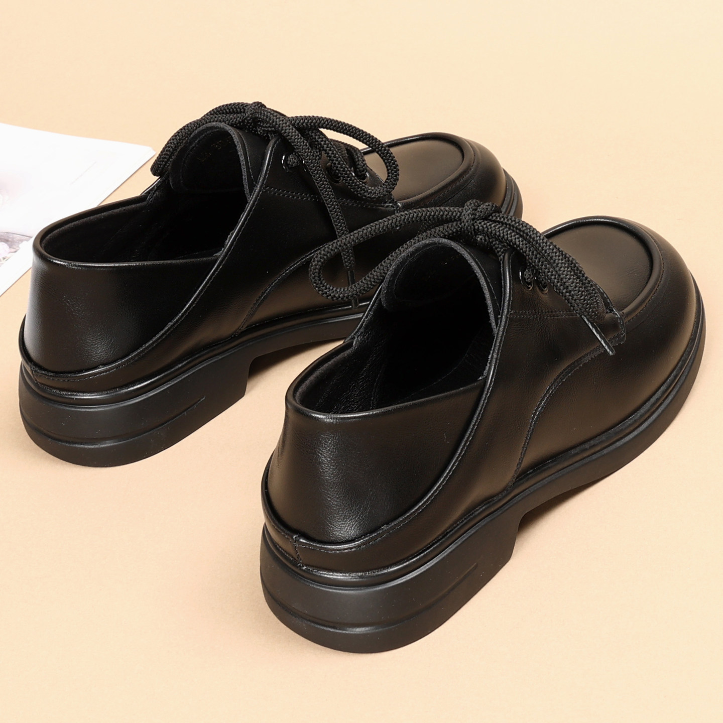 秋冬圆头黑色小皮鞋女款系带深口单鞋软底工作鞋一脚蹬英伦乐福鞋,淘宝优惠券,粉丝福利购,淘宝优惠卷