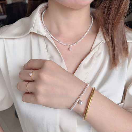 天然淡水小米珠珍珠项链18K黄金叠戴迷你Baby珠颈链轻奢锁骨正品 - 图2