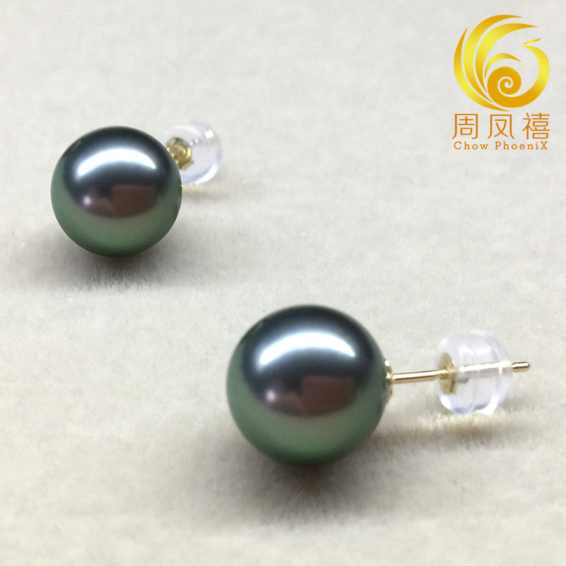 进口大溪地黑珍珠耳钉天然海水珠18K黄金耳环正圆经典款正品气质,淘宝优惠券,粉丝福利购,淘宝优惠卷