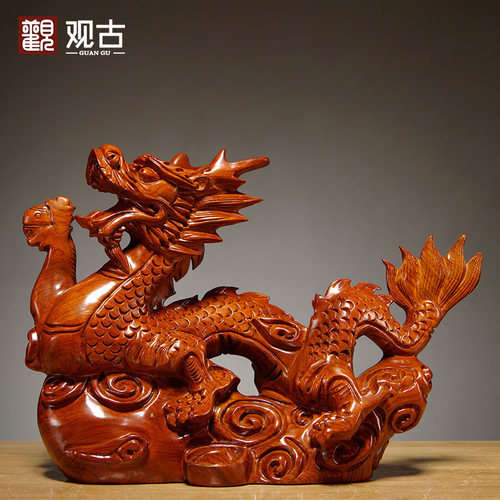 花梨实木质雕刻龙摆件十二生肖木龙吉祥物家居客厅装饰红木工艺品 - 图0