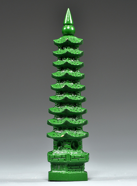 绿色木雕刻9层文昌塔摆件实木