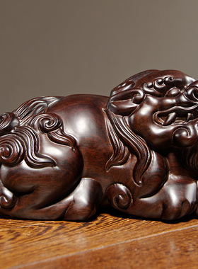 黑檀木雕刻貔貅摆件大号s一对皮丘红木家居客厅玄关装饰工艺品送