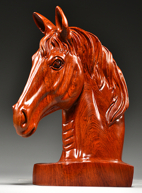 花梨木雕刻十二生肖马摆件实木马首家居客L厅办公室装饰红木工艺