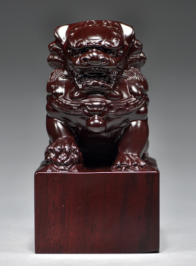 黑檀木雕方形狮子印章木质