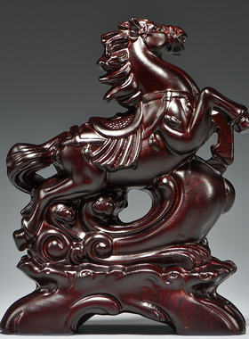 黑檀木雕马摆件实木质生肖马家居饰品客厅酒柜办公室开业中式礼品