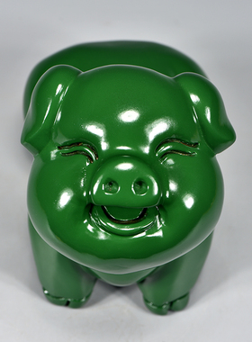 绿色实木雕刻猪动物生肖摆件装饰