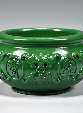 绿色木雕刻聚宝盆摆件红木工艺家居客厅装饰聚宝盆店铺开业送礼品