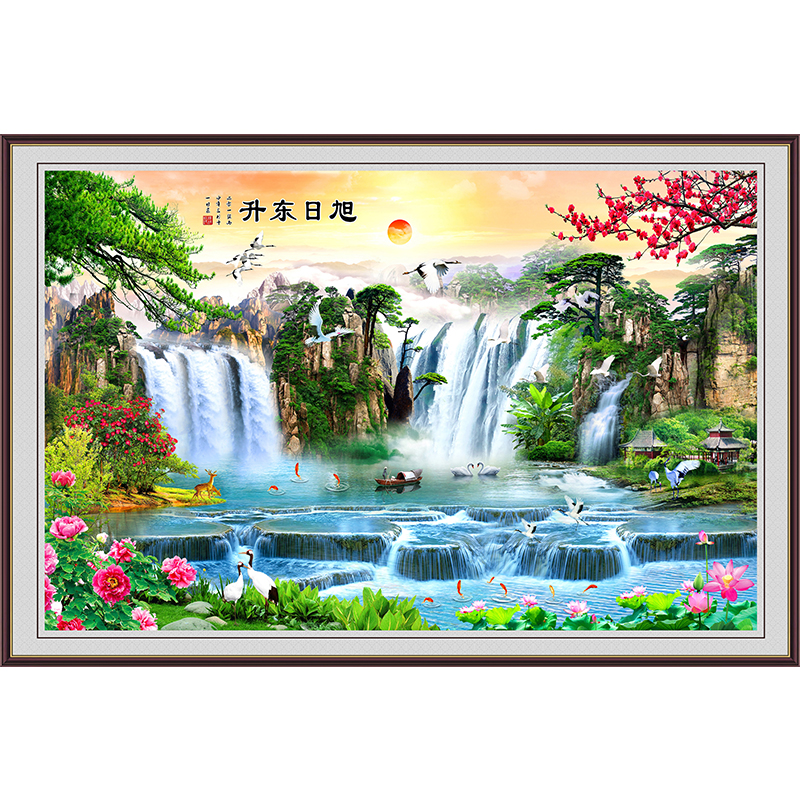 山水画玄关海报贴画中式风景墙贴客厅沙发背景墙壁装饰画壁纸自粘 - 图3