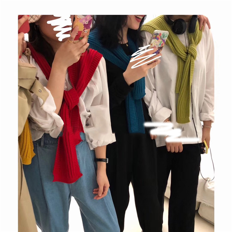 秋许旗舰店网红同款线女友披肩空调房小搭肩打结针织围巾衬衫女春夏护颈围脖1