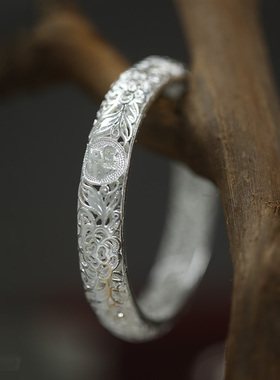 青丝银纯银女款福字花丝手镯