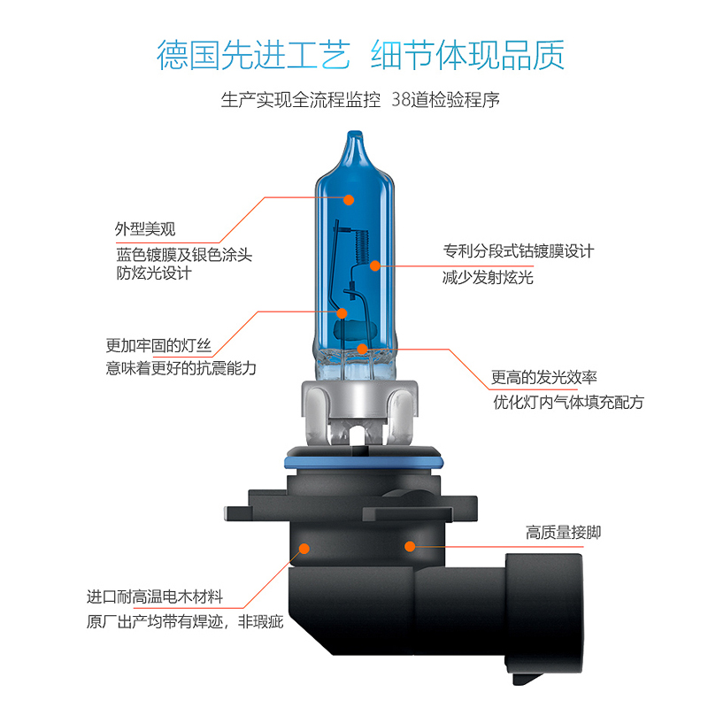 欧司朗H4H11CBH炫蓝5300K增亮白光远光近光灯泡H7汽车前大灯对装-图2