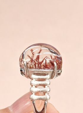 纯银戒指天然水晶女粉碧玺（粉色电气石）开口可调节送女友闺蜜