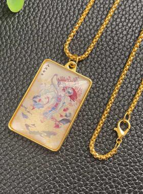 九天玄女道家教饰品圣母娘娘神像双面项链吊坠金色男女挂件民族风