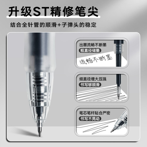 得力笔按动中性笔速干刷题笔黑色0.5mm双珠st头直液走珠笔顺滑学生考试专用笔芯高颜值按压式碳素水性签字笔 - 图0